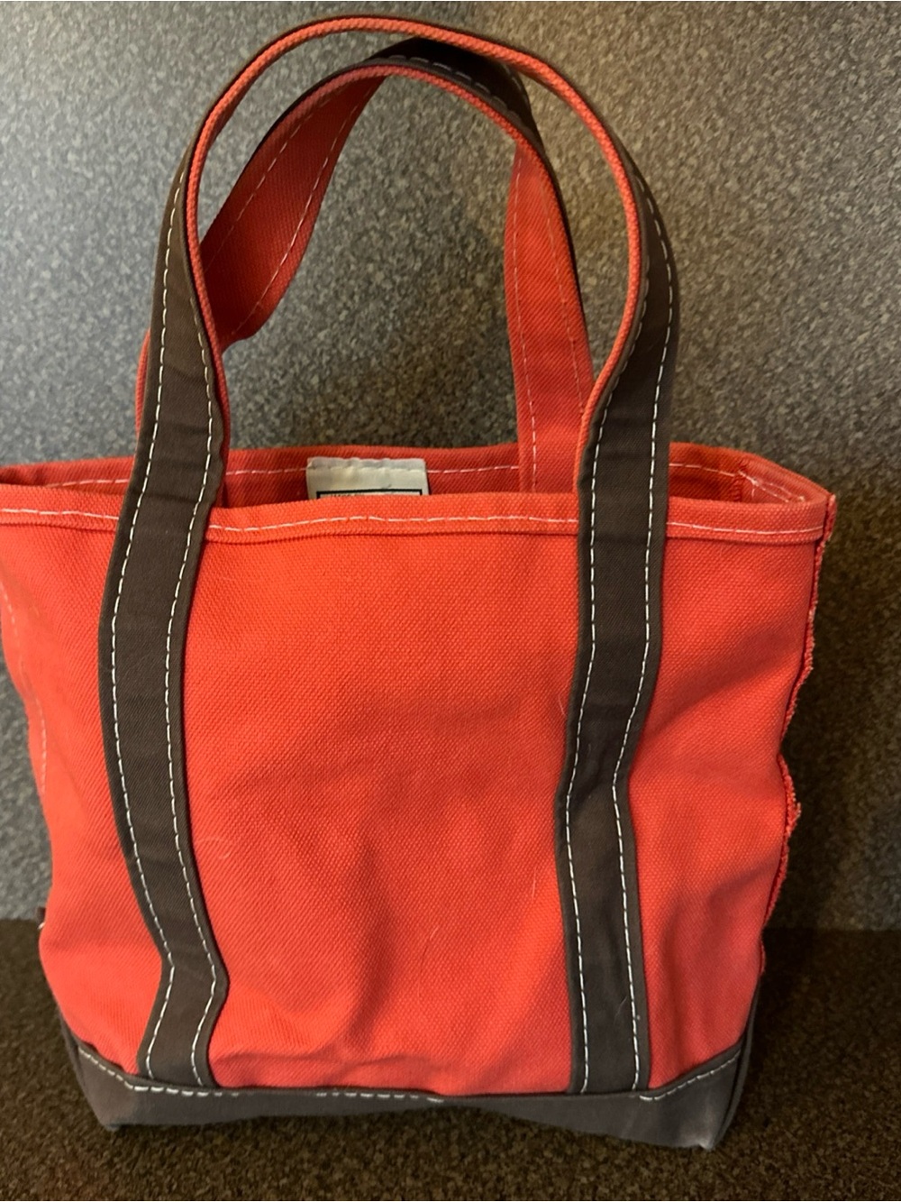 L.L. Bean Small Red and Brown Canvas Tote Bag Vintage
